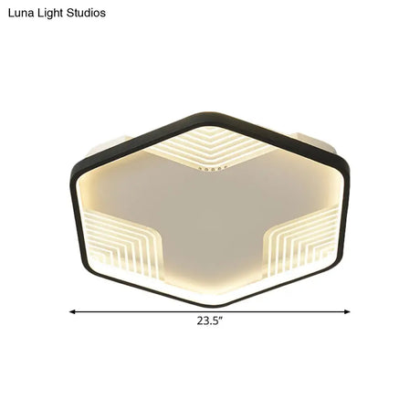 Simple Black Led Ceiling Lamp - Kitchen Flush Mount With Acrylic Hexagon Shade In Warm/White Light