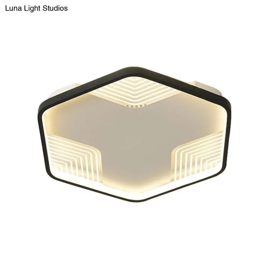 Simple Black Led Ceiling Lamp - Kitchen Flush Mount With Acrylic Hexagon Shade In Warm/White Light