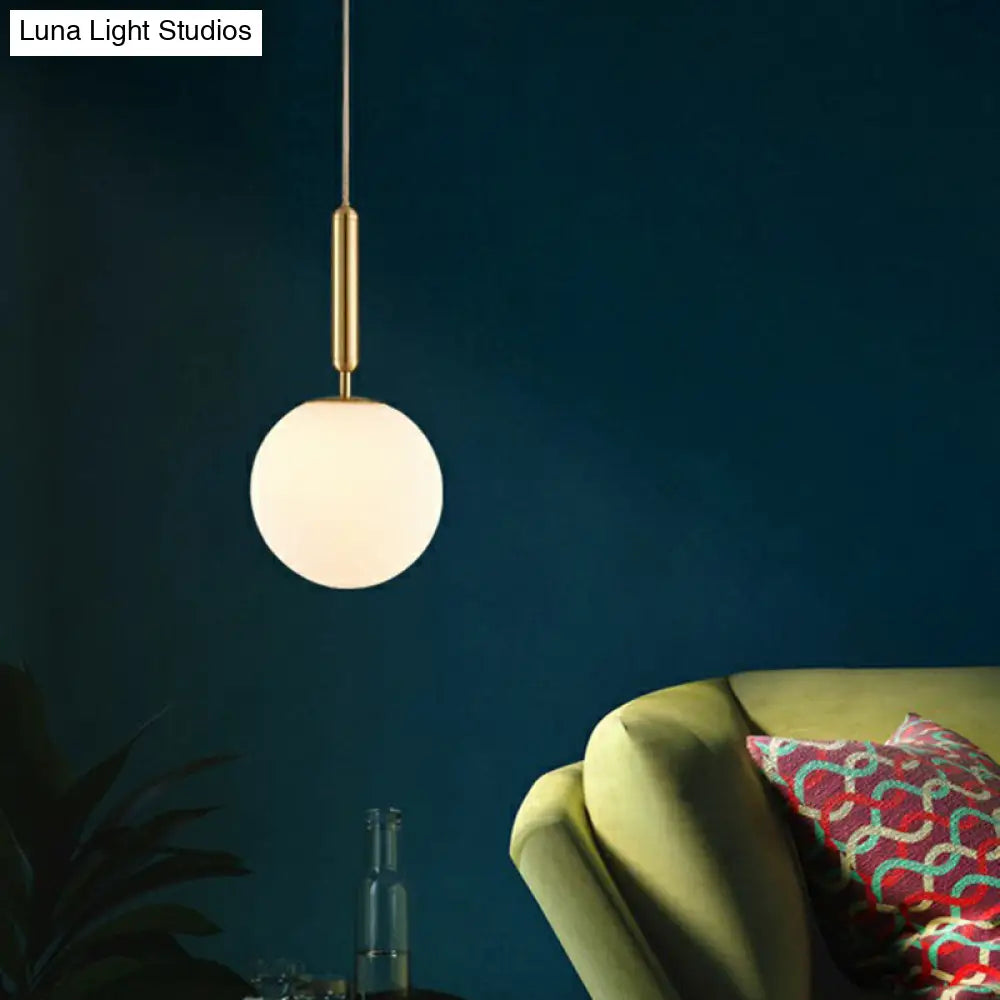 Brass Pendulum Pendant Light With White Glass Shade For Dining Room