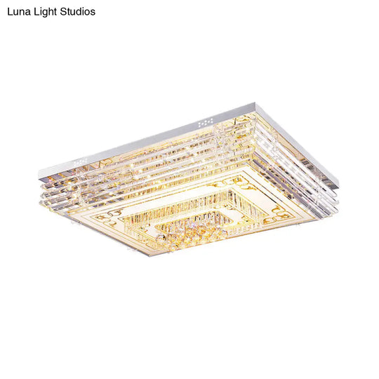 Simple Chrome Led Flushmount Ceiling Light With Laminated Crystal And 7 Color Options