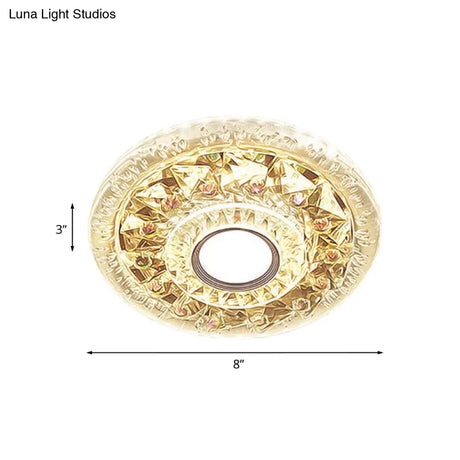 Simple Clear Crystal Flush Mount Ceiling Light With Mini Led - Round Shape