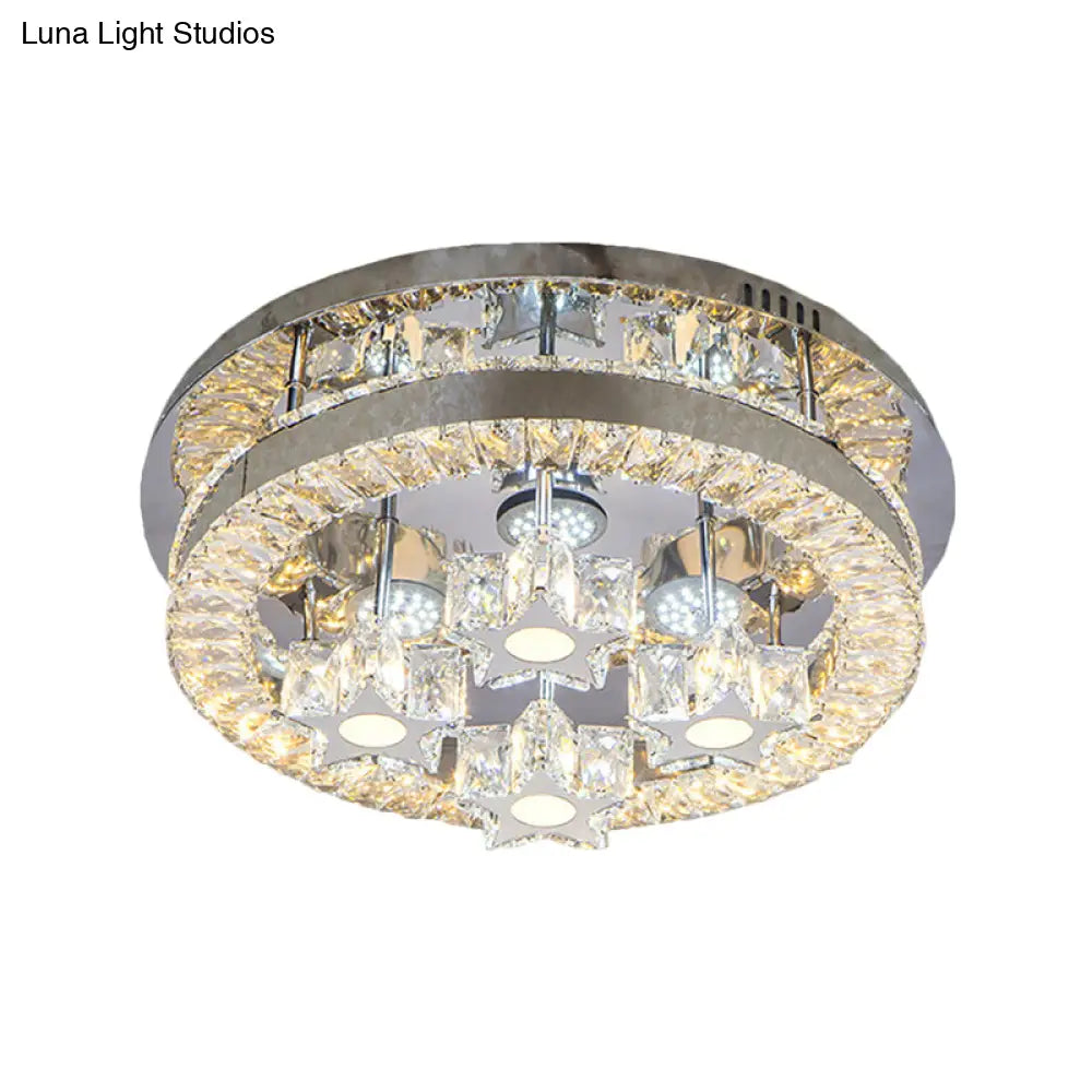 Simple Clear Crystal Led Flush Light Fixture For Living Room - Halo Design