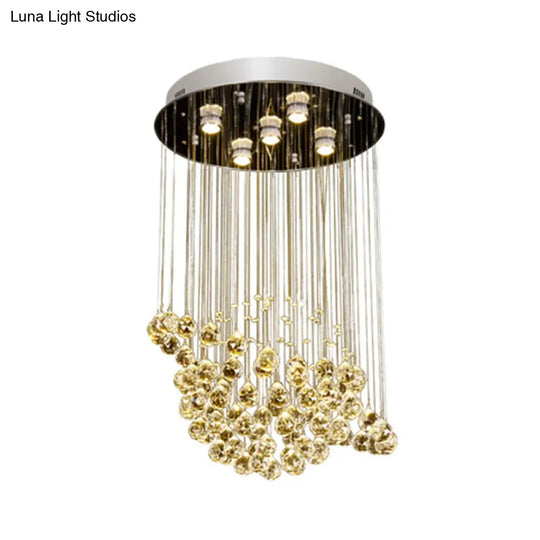 Simple Crystal Ball Led Chrome Finish Ceiling Light Fixture - Planet Dining Room Flushmount Lighting