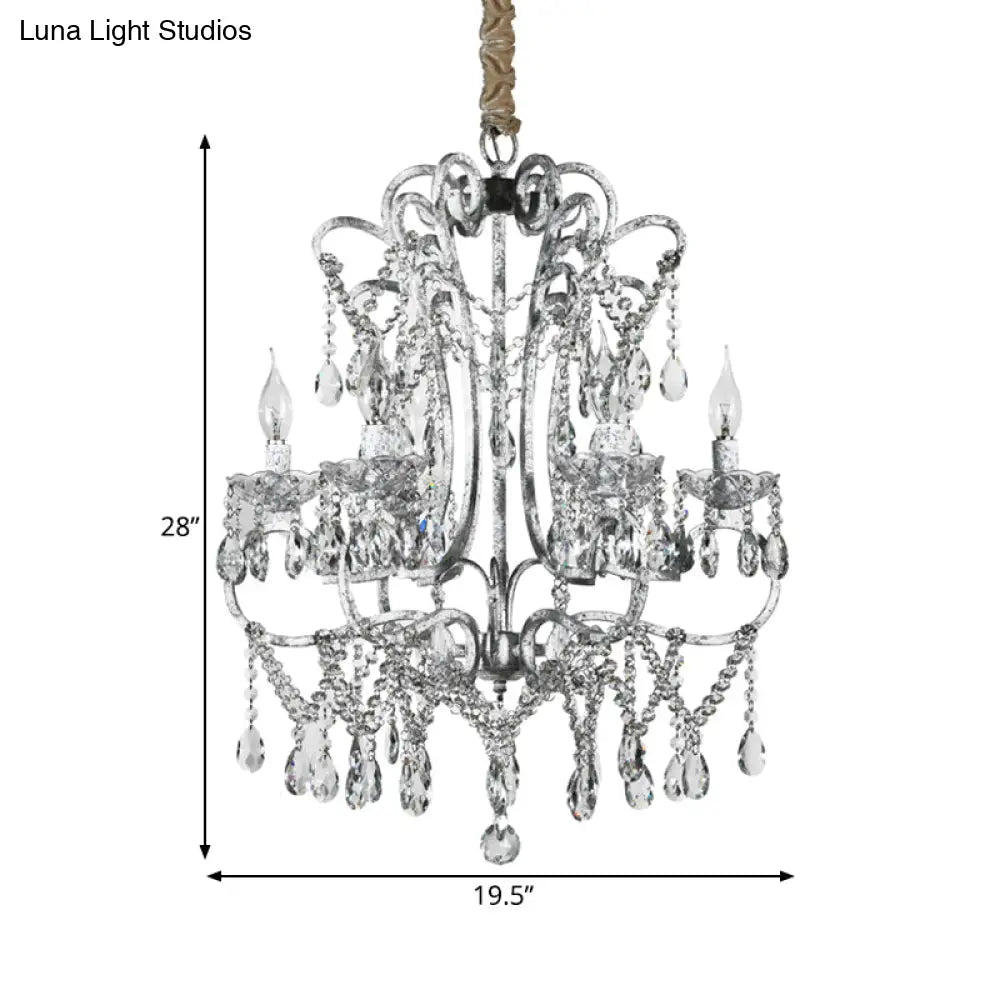 Simple Crystal Bedroom Chandelier - Curvy Design 5/6 Lights Silver Suspension Lighting
