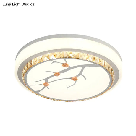 Simple Crystal Drum Ceiling Flush Mount - White Led Light For Bedroom (White/3 Color A/B)