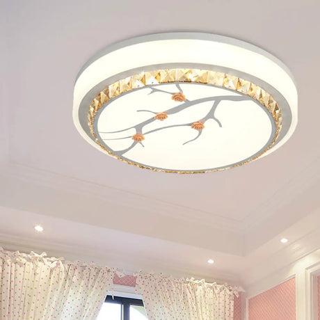 Simple Crystal Drum Ceiling Flush Mount - White Led Light For Bedroom (White/3 Color A/B)
