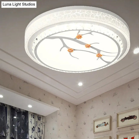 Simple Crystal Drum Ceiling Flush Mount - White Led Light For Bedroom (White/3 Color A/B)