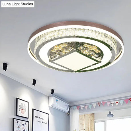 Simple Crystal Flush Mount Lamp: Led Ceiling Fixture In White