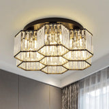 Simple Crystal Hexagonal Flush Mount Light Fixture For Bedroom - Black 3/7 Heads Ceiling Lighting 7