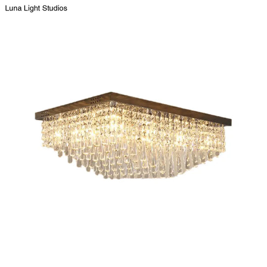 Simple Crystal Led Flush Mount For Living Room - Nickel Rectangle Ceiling Light