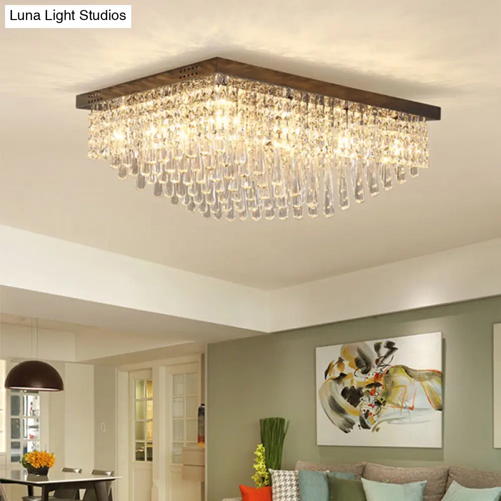 Simple Crystal Led Flush Mount For Living Room - Nickel Rectangle Ceiling Light