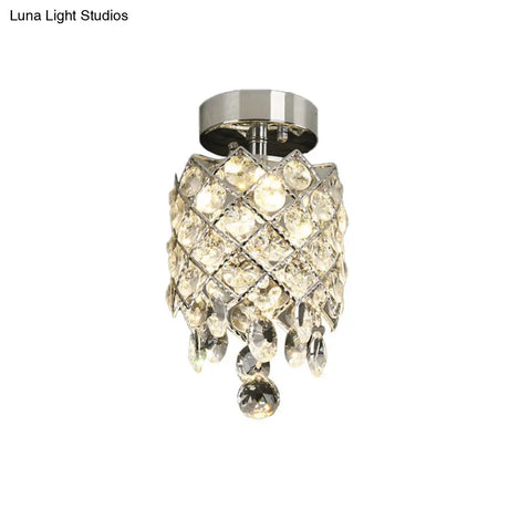 Simple Crystal Pineapple Flushmount Ceiling Lamp: Small Corridor 1 - Light Chrome Finish With