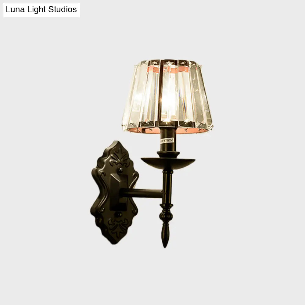 Simple Crystal Prisms Cone Wall Lamp - Black Candlestick Design 1/2-Head Light