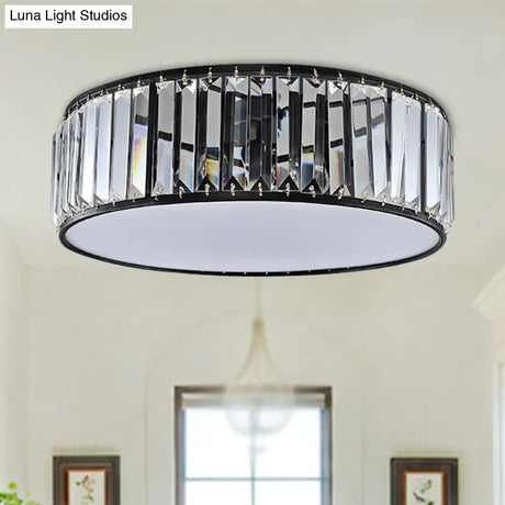 Simple Crystal-Shaded Drum Flush Mount Lamp - Black/Bronze 3/4/5-Light Fixture For Bedrooms 3 /