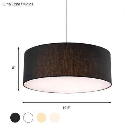 Simple Fabric Drum Ceiling Pendant Light - Grey/Black/Beige 12’/16’/18’ Diameter Hanging Lamp Kit
