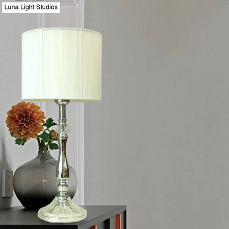 Simple Fabric White Table Lamp With Crystal Base - Perfect For Living Room Ambiance