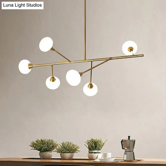 Simple Iron Branch Pendant Light Fixture - 6-Bulb Brass Chandelier For Living Room