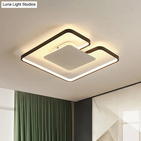 Simple Iron Led Flushmount Ceiling Fixture With Gap Design For Bedroom - Square Frame Thin