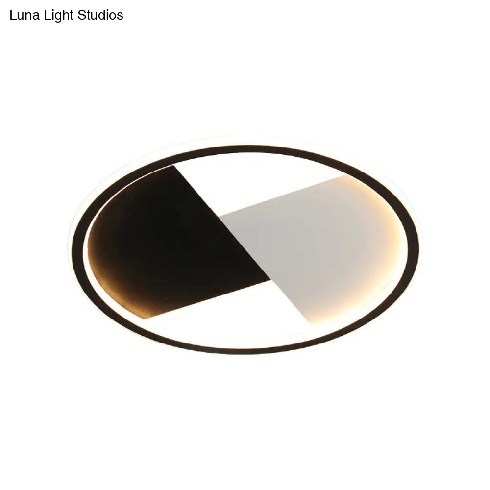 Simple Led Circular Ceiling Light In Black And White - Metal Flush Mount Lamp