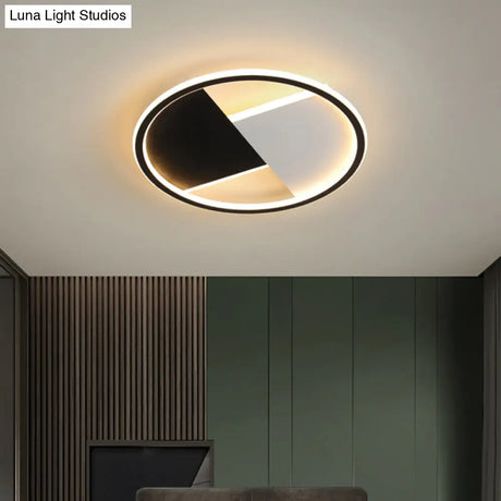 Simple Led Circular Ceiling Light In Black And White - Metal Flush Mount Lamp