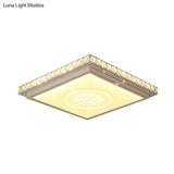 Simple Led White Flush Mount Ceiling Light For Bedroom - Crystal Block Round/Square Fixture