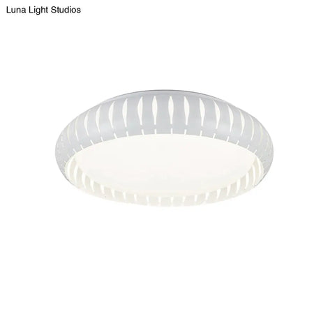 Simple Metal Led Ceiling Flush Mount Light White/Black With Hollow Shade For Living Room