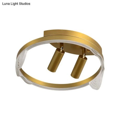 Simple Metal Led Circle Ceiling Fixture In Gold For Restaurants - 16’/19.5’ Diameter Warm Or