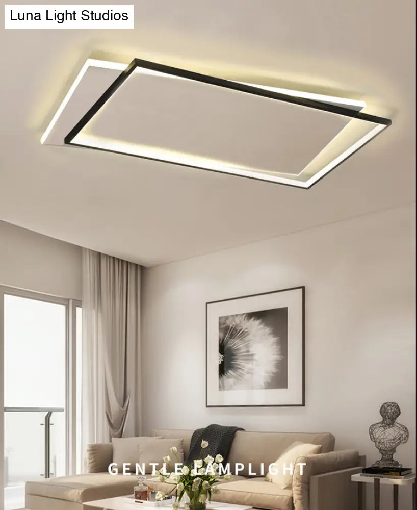 Simple Metal Led Flush Ceiling Light Fixture Black-White Rectangular Design