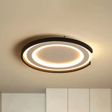 Simple Metal Led Flush Mount Light Fixture - Round Black/Black And White Bedroom Ceiling In