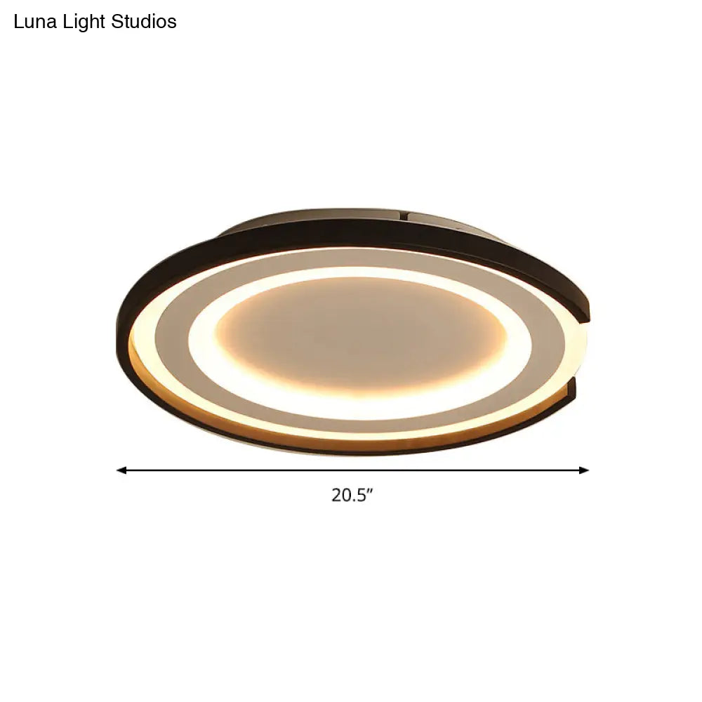 Simple Metal Led Flush Mount Light Fixture - Round Black/Black And White Bedroom Ceiling In