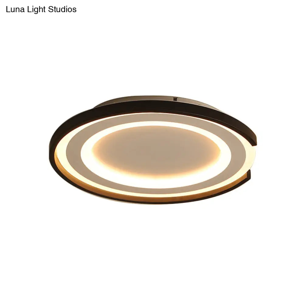 Simple Metal Led Flush Mount Light Fixture - Round Black/Black And White Bedroom Ceiling In