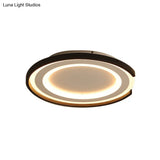 Simple Metal Led Flush Mount Light Fixture - Round Black/Black And White Bedroom Ceiling In