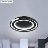 Simple Metal Led Flush Mount Light Fixture - Round Black/Black And White Bedroom Ceiling In