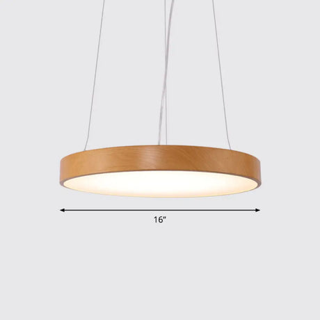 Simple Round Led Pendant Lamp In Metal And Light Wood Chandelier Ideal For Meeting Rooms / 16 Third