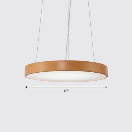 Simple Round Led Pendant Lamp In Metal And Light Wood Chandelier Ideal For Meeting Rooms / 16 White