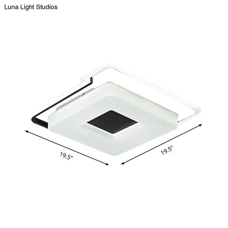 Simple Round/Square Flush Ceiling Light: 16’/19.5’ Wide Acrylic Shaded Black And White Fixture