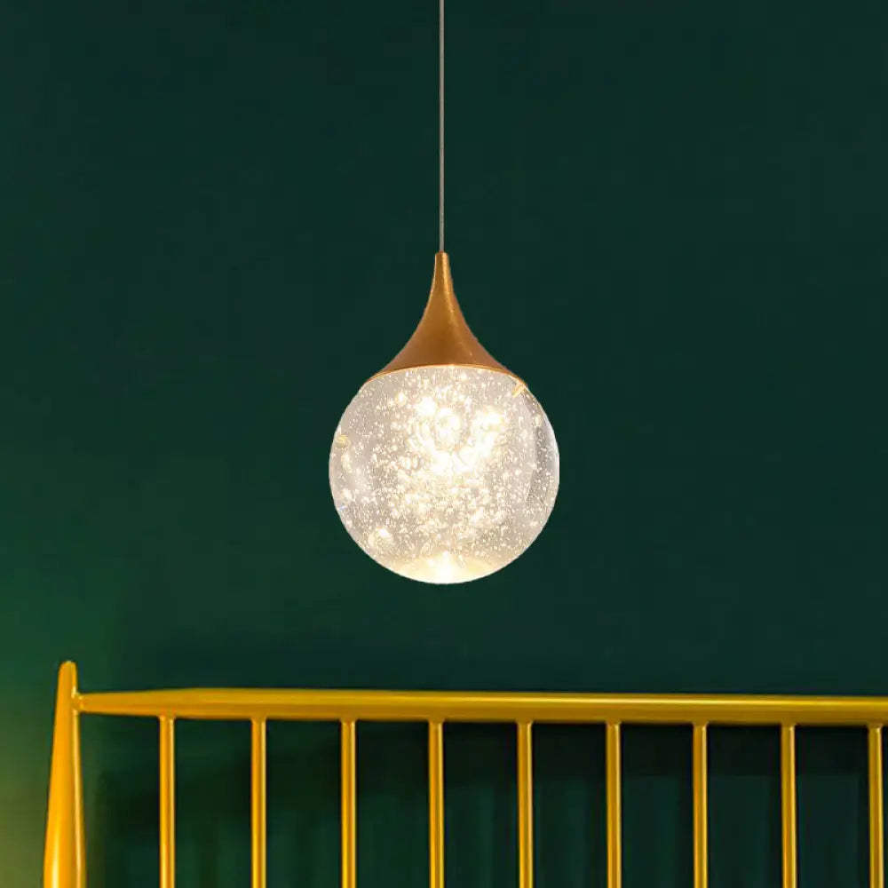 Simple Seeded Crystal Ball Bedroom Suspension Lighting Coffee Hanging Lamp