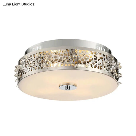 Simple Silver Crystal Flushmount With 4 Lights - Ideal For Bedrooms
