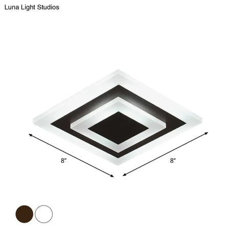 Simple Small Round/Square Ceiling Lamp In White/Coffee Acrylic With Warm/White Led For Corridor