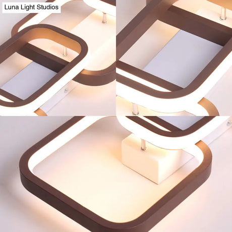 Simple Square Flush Mount Ceiling Lamp - Brown/Warm White 2/3/4 Heads Ideal For Hallways