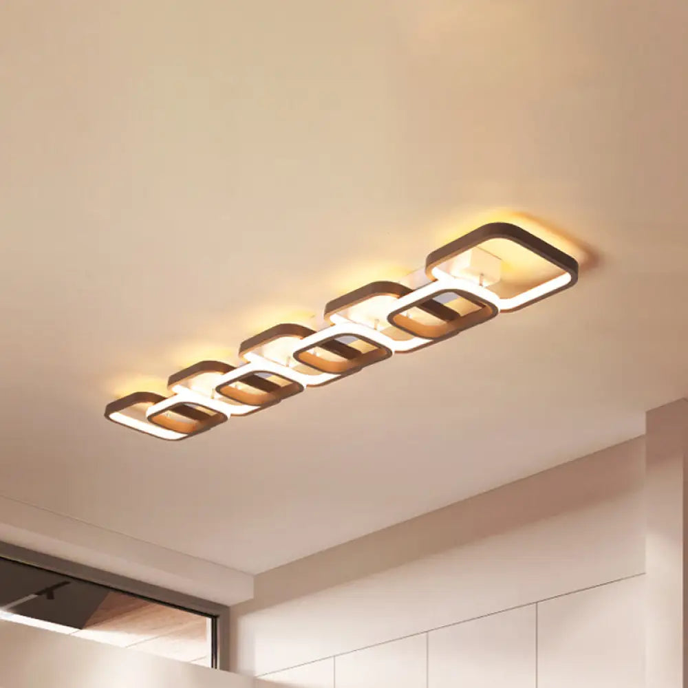Simple Square Flush Mount Ceiling Lamp - Brown/Warm White 2/3/4 Heads Ideal For Hallways 5 / Brown