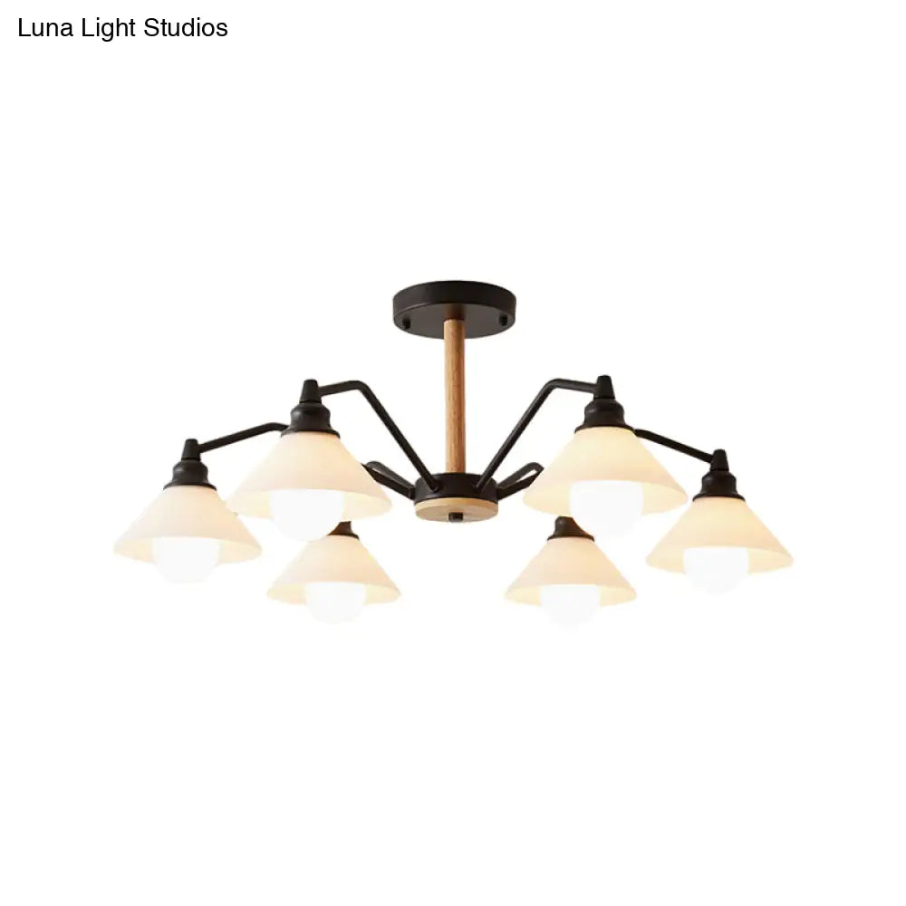 Simple Style 6-Light Metal Chandelier For Living Room With Conical Shade
