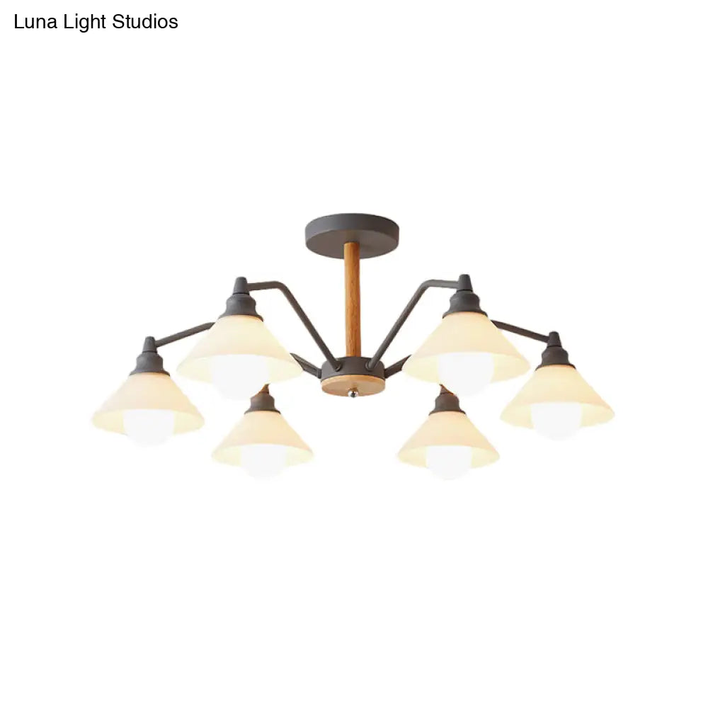 Simple Style 6-Light Metal Chandelier For Living Room With Conical Shade