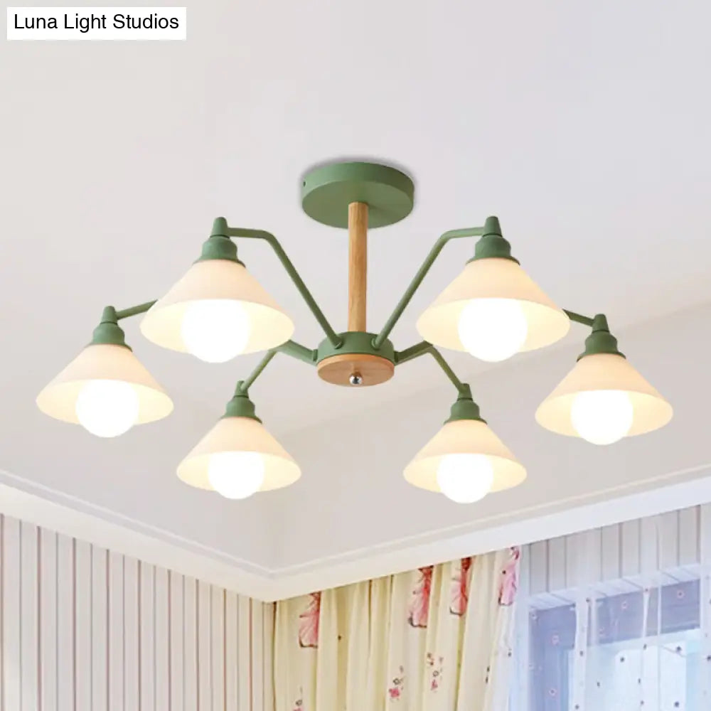 Simple Style 6-Light Metal Chandelier For Living Room With Conical Shade