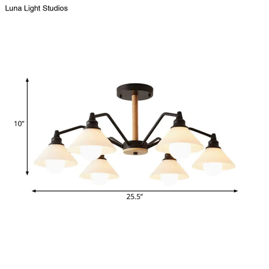 Simple Style 6-Light Metal Chandelier For Living Room With Conical Shade