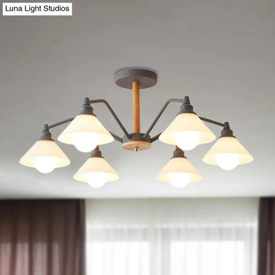 Simple Style 6-Light Metal Chandelier For Living Room With Conical Shade