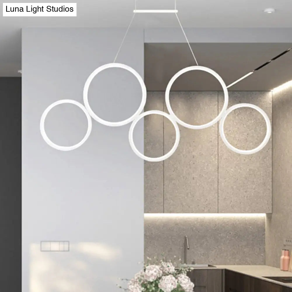 Simple Style Acrylic Multi-Ring Chandelier Lamp With 3/5 Lights - White/Coffee Hanging Light