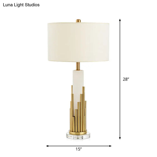 Simple Style Fabric Drum Shade Table Lamp With White Nightstand Light For Living Room - 1 Bulb