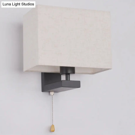Simple Style Fabric Rectangle Wall Lamp - 1 Bulb Beige Bedside Light Fixture