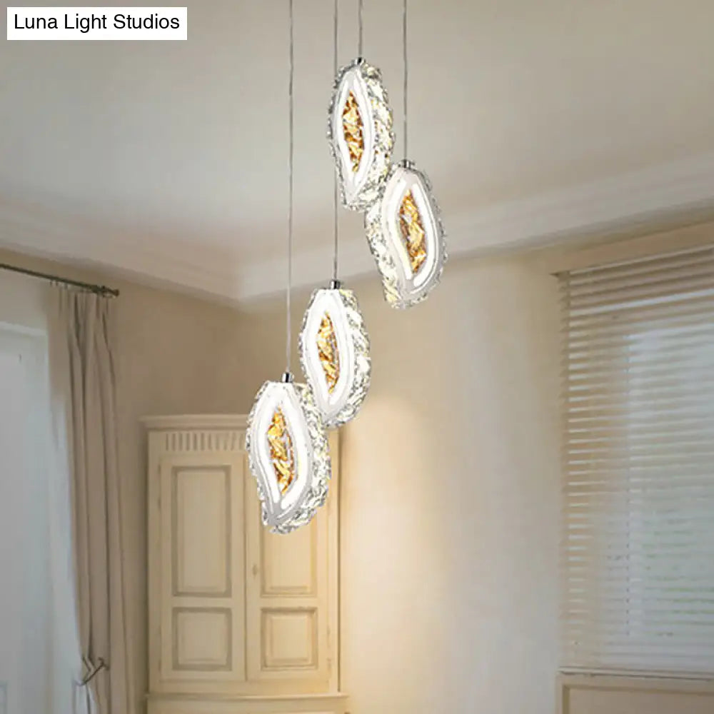 Simple Style Faceted Crystal Led Ceiling Lamp - Silver Multi Pendant Light For Dining Room